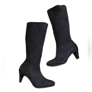 RSVP Black Knee High Suede Boots Women's Tall Heeled Boots